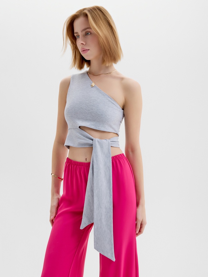 Топ с завязкой на талии женский MINAKU : Casual Collection, серый, размер 48