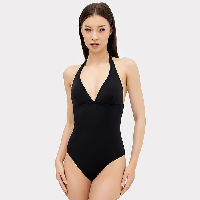 Купальник женский слитный с завязкой на шее, размер 50 (XL), чёрный